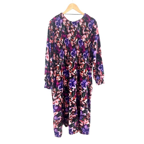 Floral Print Smocked Cotton Peasant Dress Pockets Size 2X 20W-22W New Boho Plus - Picture 5 of 12